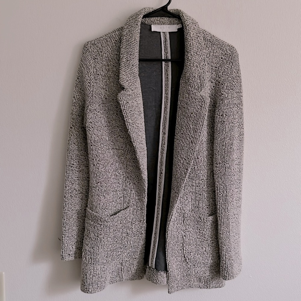 Astr XSTextured Knit Black\Cream Knit Open Front Officecore Pockets Blaze